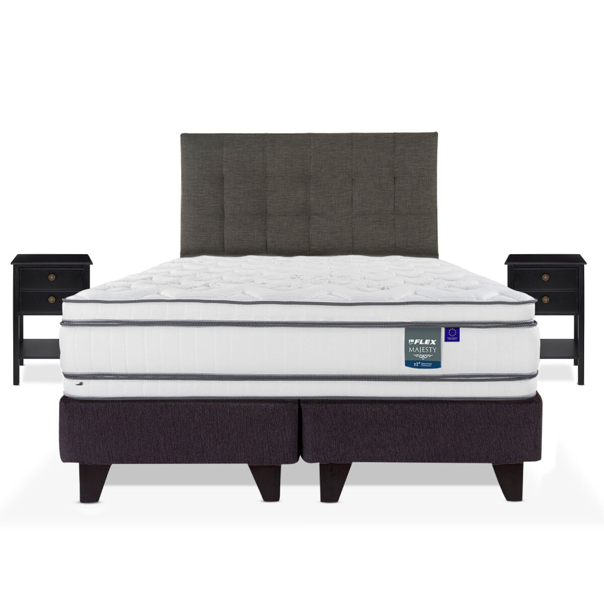 Cama Europea Flex 2 Plazas Majesty + 1 Respaldo + 2 Veladores