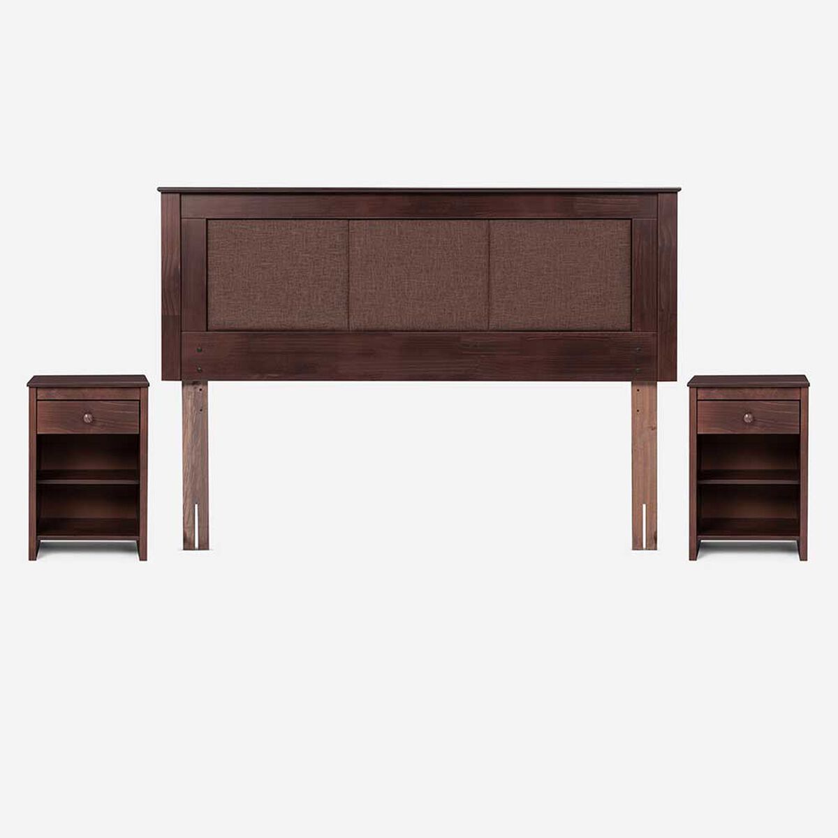 Cama Europea Rosen Base Dividida 2 Plazas Pratta + Respaldo + 2 Veladores Rachel