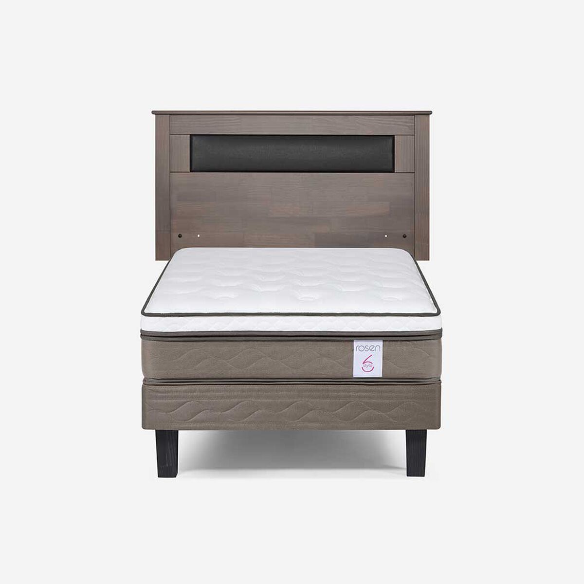 Cama Europea Rosen 1,5 Plazas New style 6 + Respaldo Ferrera Gris