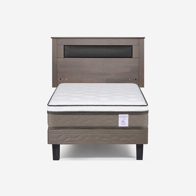 Cama Europea Rosen 1,5 Plazas New style 6 + Respaldo Ferrera Gris