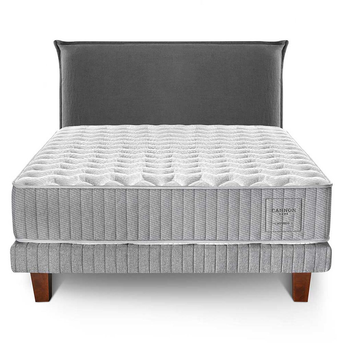 Cama Europea Cannon 2 Plazas Hybrid Cotton + Respaldo Lino Gris
