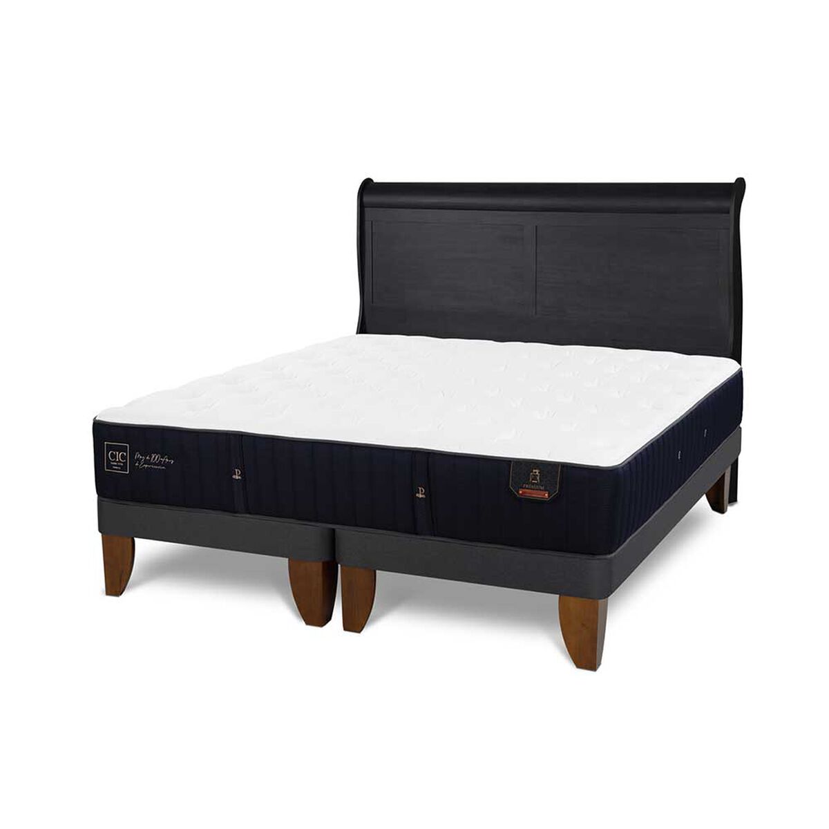 Cama Europea CIC Base Dividida 2 Plazas Premium + Respaldo Miro Negro