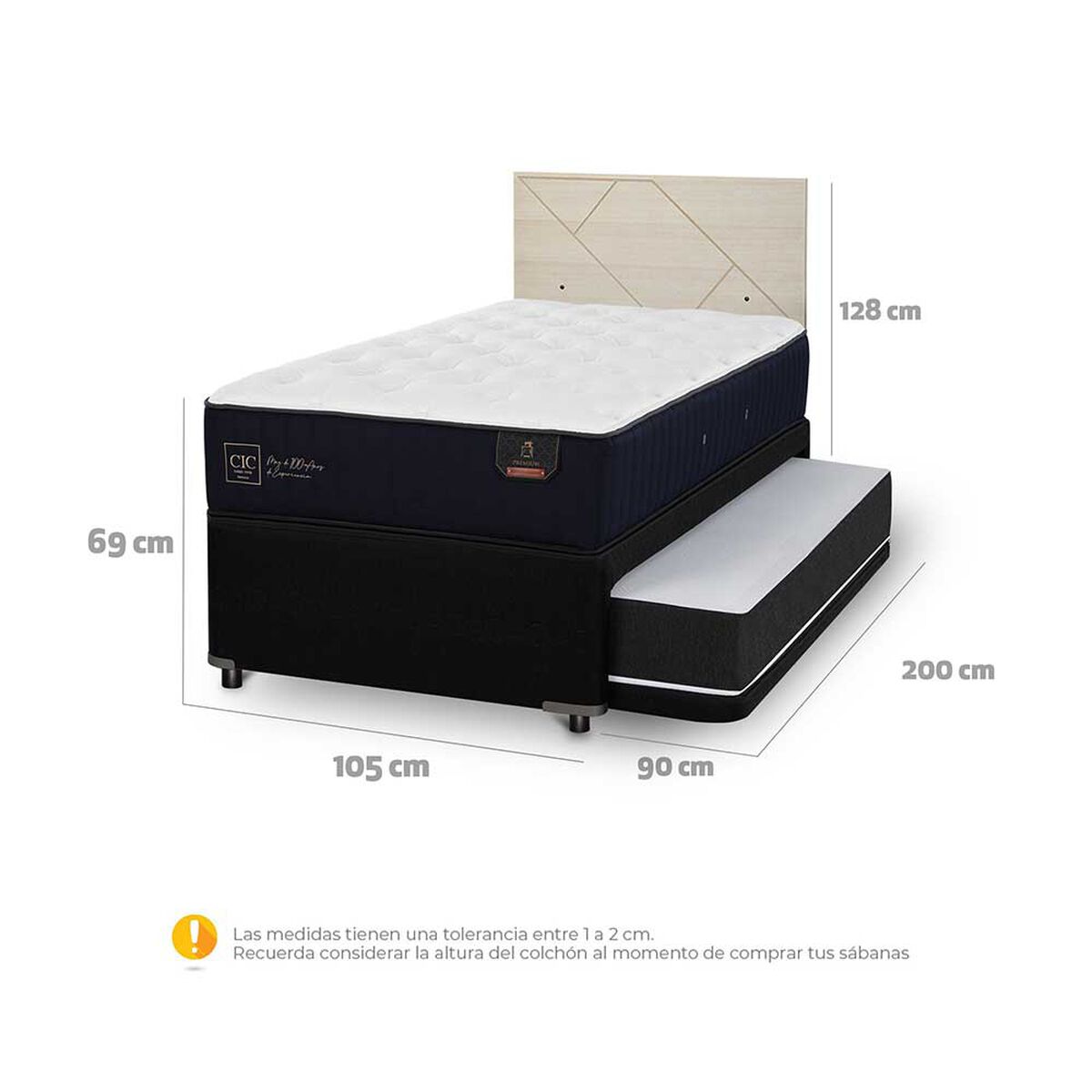 Cama Nido CIC 1,5 Plazas Premium + Respaldo Villarrica Alpino