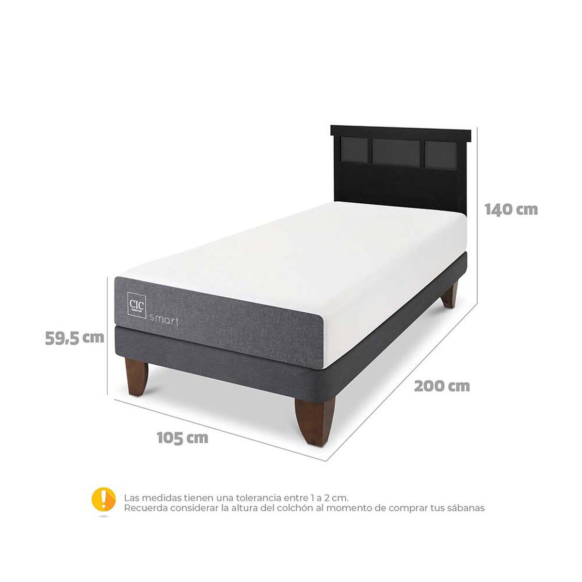 Cama Europea CIC 1,5 Plazas Smart + Respaldo Dublin Negro