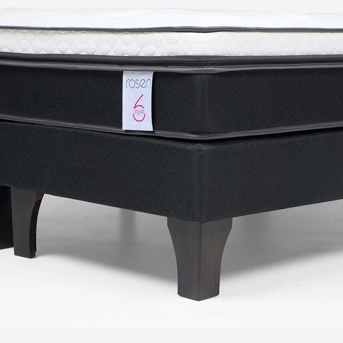 Cama Europea Rosen 2 Plazas New Style 6 + Respaldo + 2 Veladores Grafito