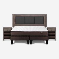 Cama Europea Rosen Base Dividida 2 Plazas New Ergo T + Respaldo Rachel Gris + 2 Veladores