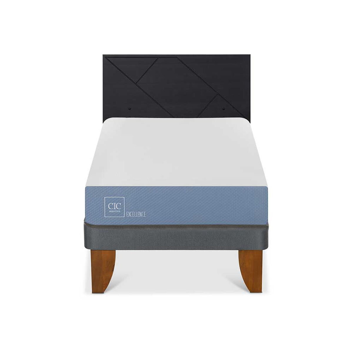 Cama Europea CIC 1 Plaza Excellence + Respaldo Villarrica Negro