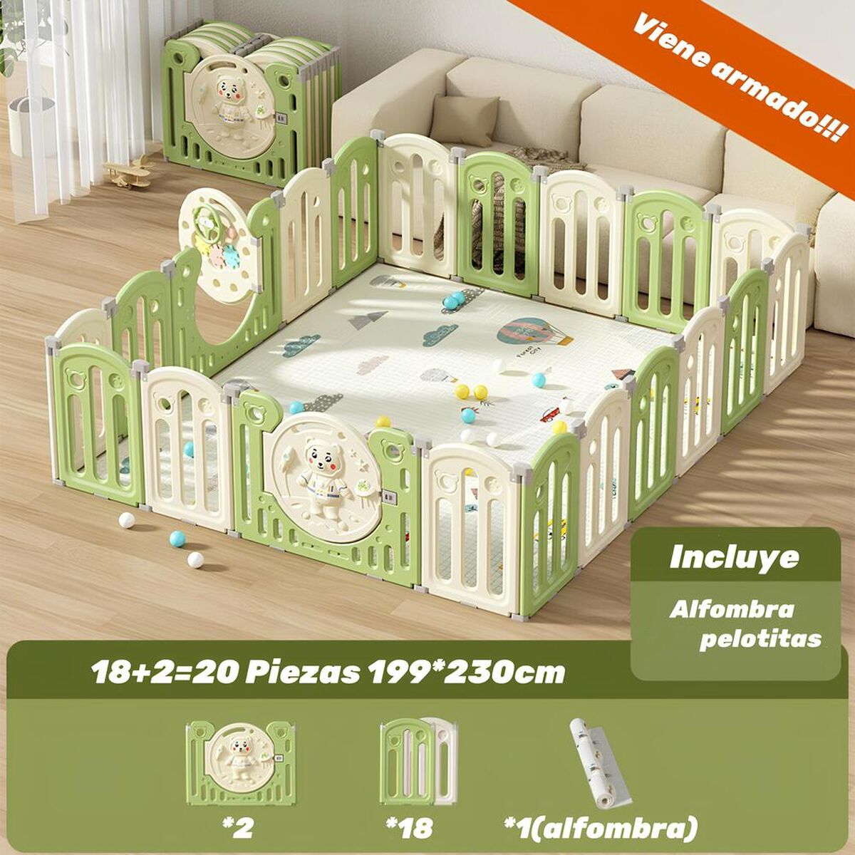 Corral Armado Multiposiciones Accesorios 199*230cm Lubabycas