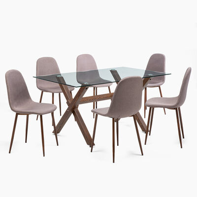 Juego de Comedor Spazzio Cross Nogal 6 Sillas