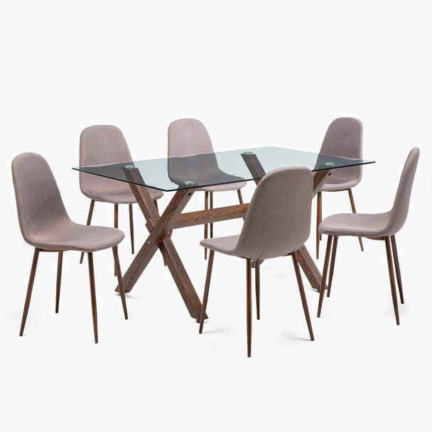 Juego de Comedor Spazzio Cross Nogal 6 Sillas