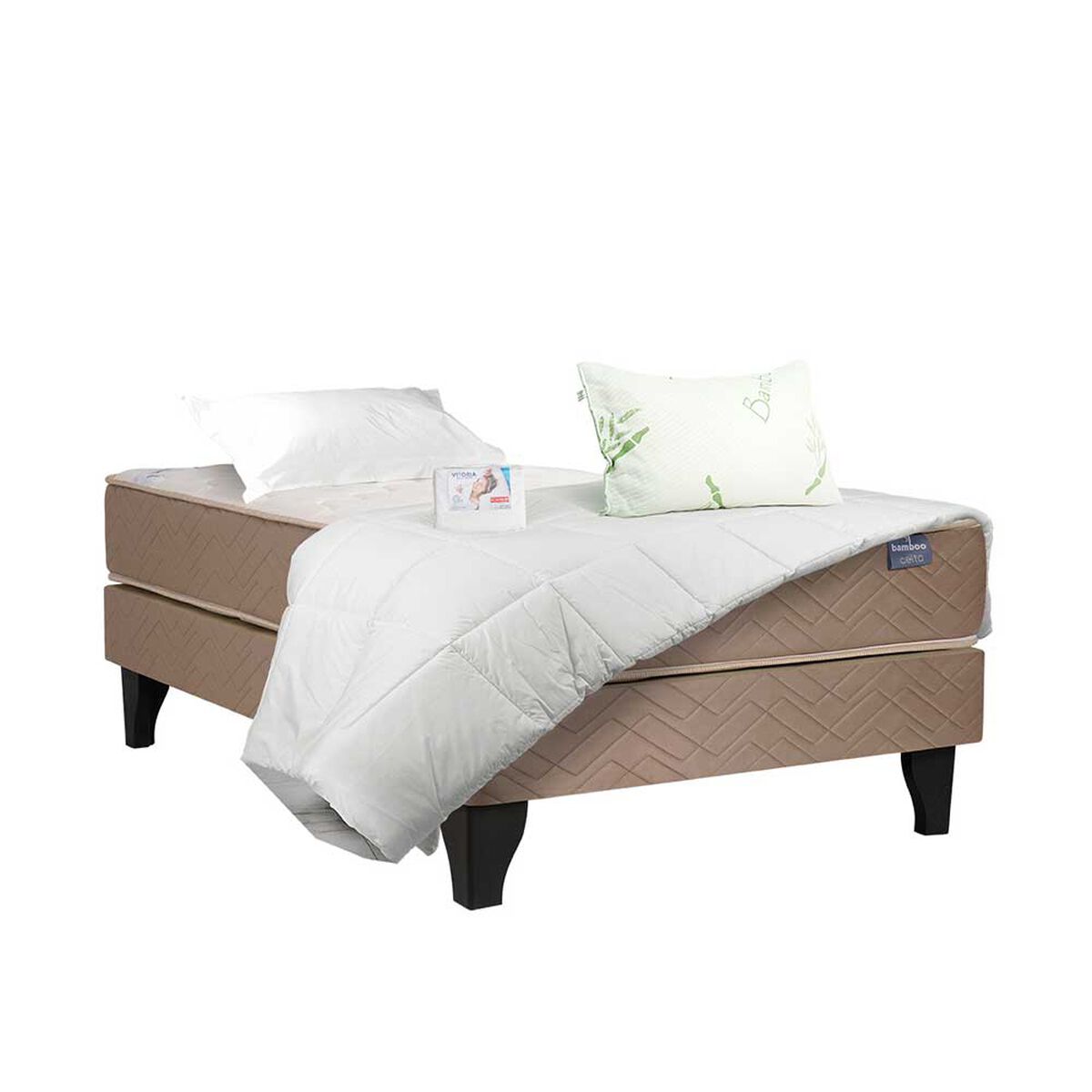 Cama Europea Celta 1,5 Plazas Bamboo + Plumón + Sábanas + Almohada