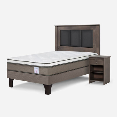 Imagen 2 del producto Combo Cama Europea Rosen 1 Plaza New Style 6 BN + Respaldo y Veladores Rachel