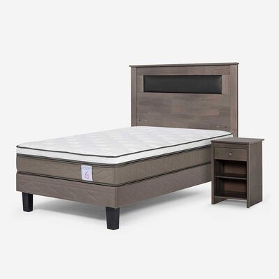 Imagen 2 del producto Cama Europea Rosen 1,5 Plazas New Style 6 + Respaldo Ferrera Gris + Velador