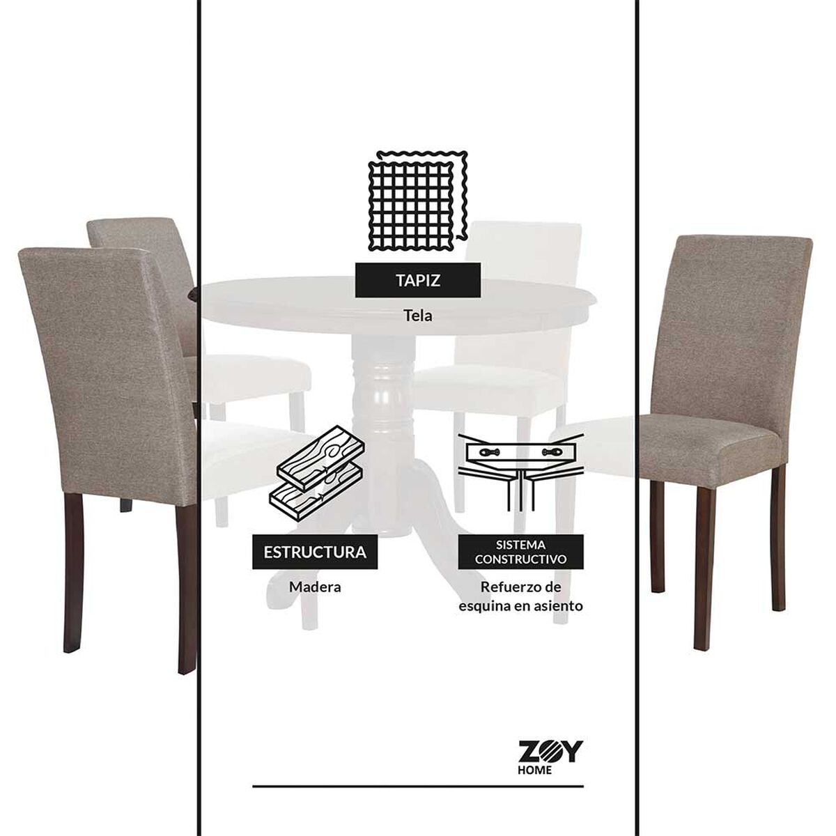 Juego de Comedor Zoy Home Phuket 4 Sillas Beige