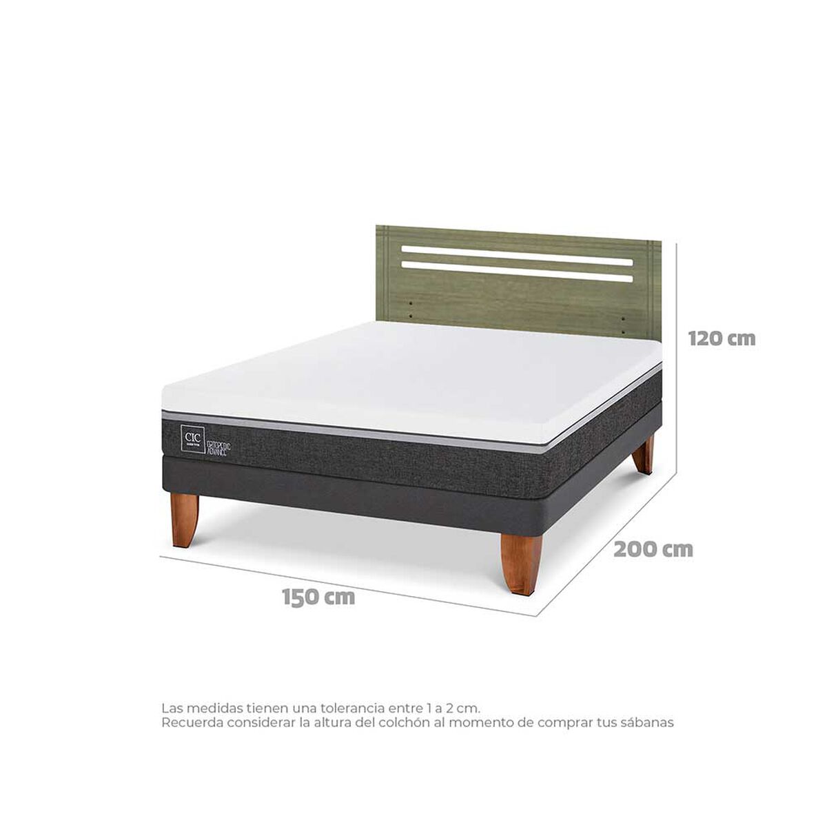 Cama Europea CIC 2 Plazas Ortopedic Advance + Respaldo Munich Olivo