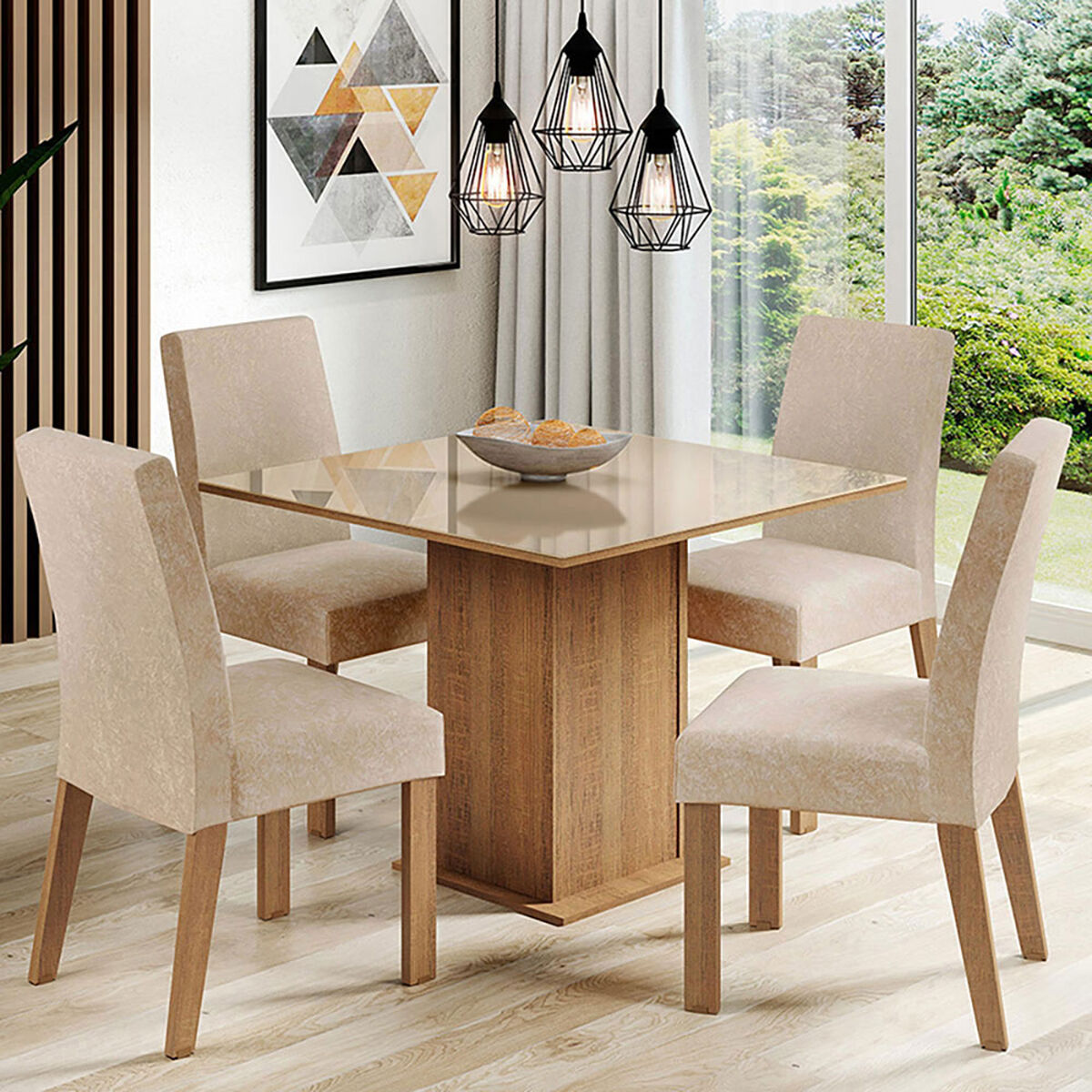 Juego de Comedor VekkaHome Linda 4 Sillas Café