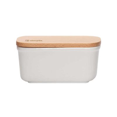 Imagen 1 del producto Mantequillero de Cerámica Tapa Bamboo 300 ml Simplit Blanco
