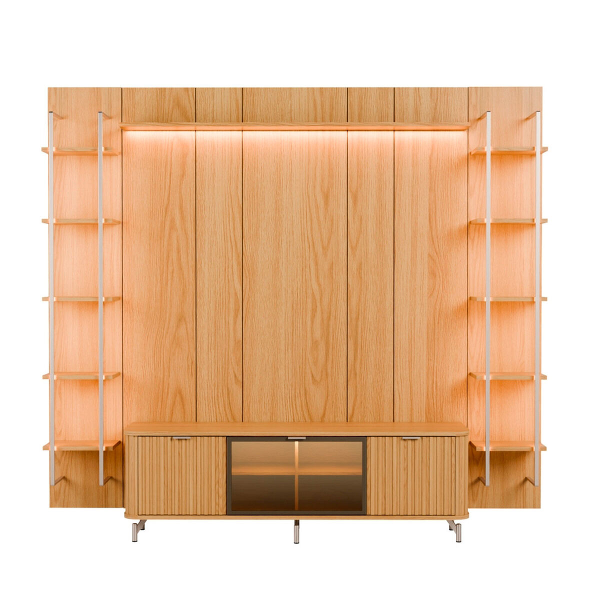 Rack TV 80" + Panel Neon Float Led + 2 Repisas Decocasa Carvalho