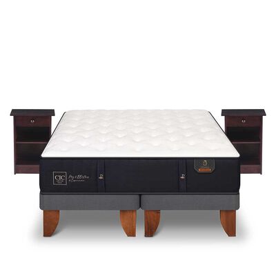 Cama Europea CIC Base Dividida 2 Plazas Premium + 2 Veladores New Dublin Chocolate