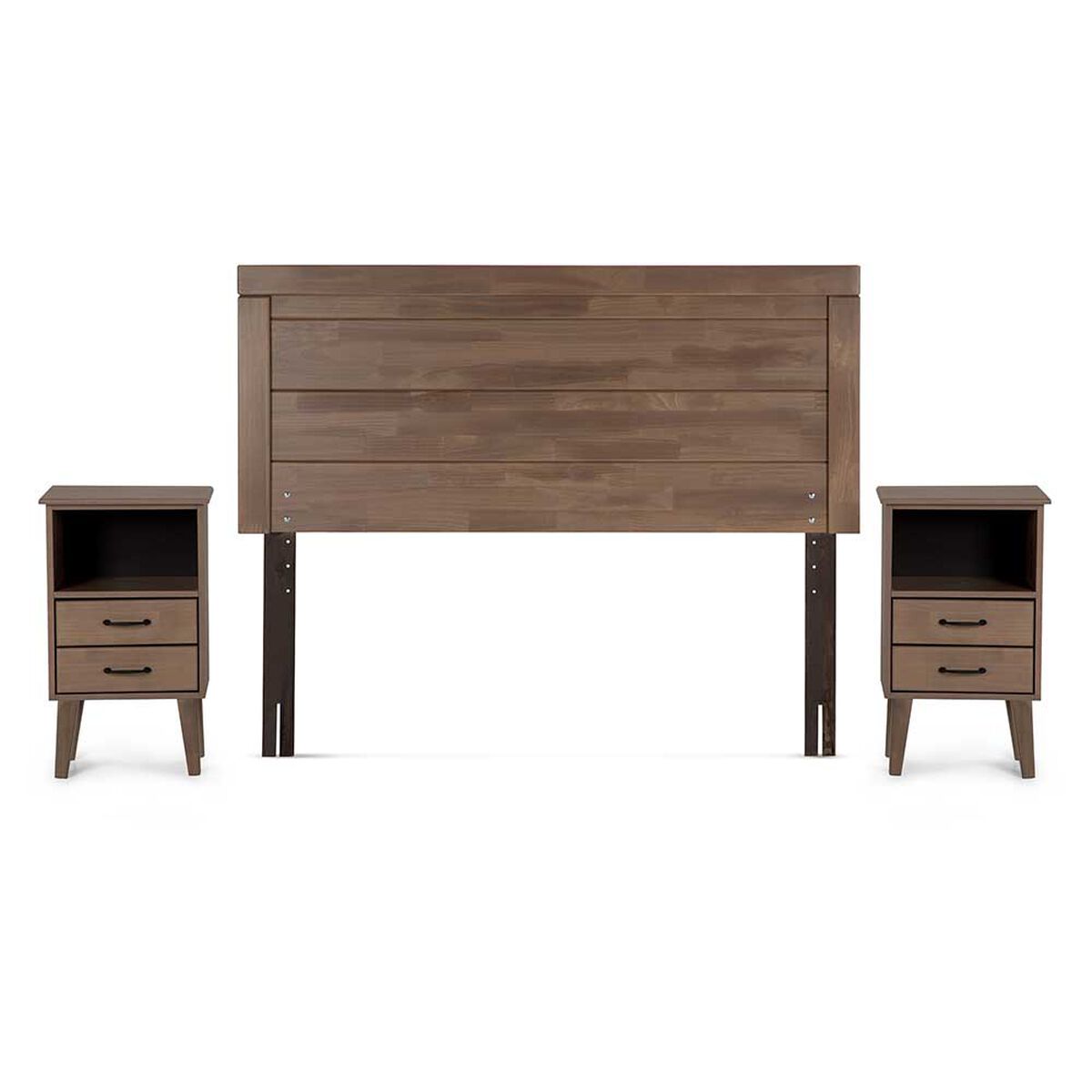 Cama Europea Rosen Base Dividida 2 Plazas Driven + Respaldo + 2 Veladores Sicilia