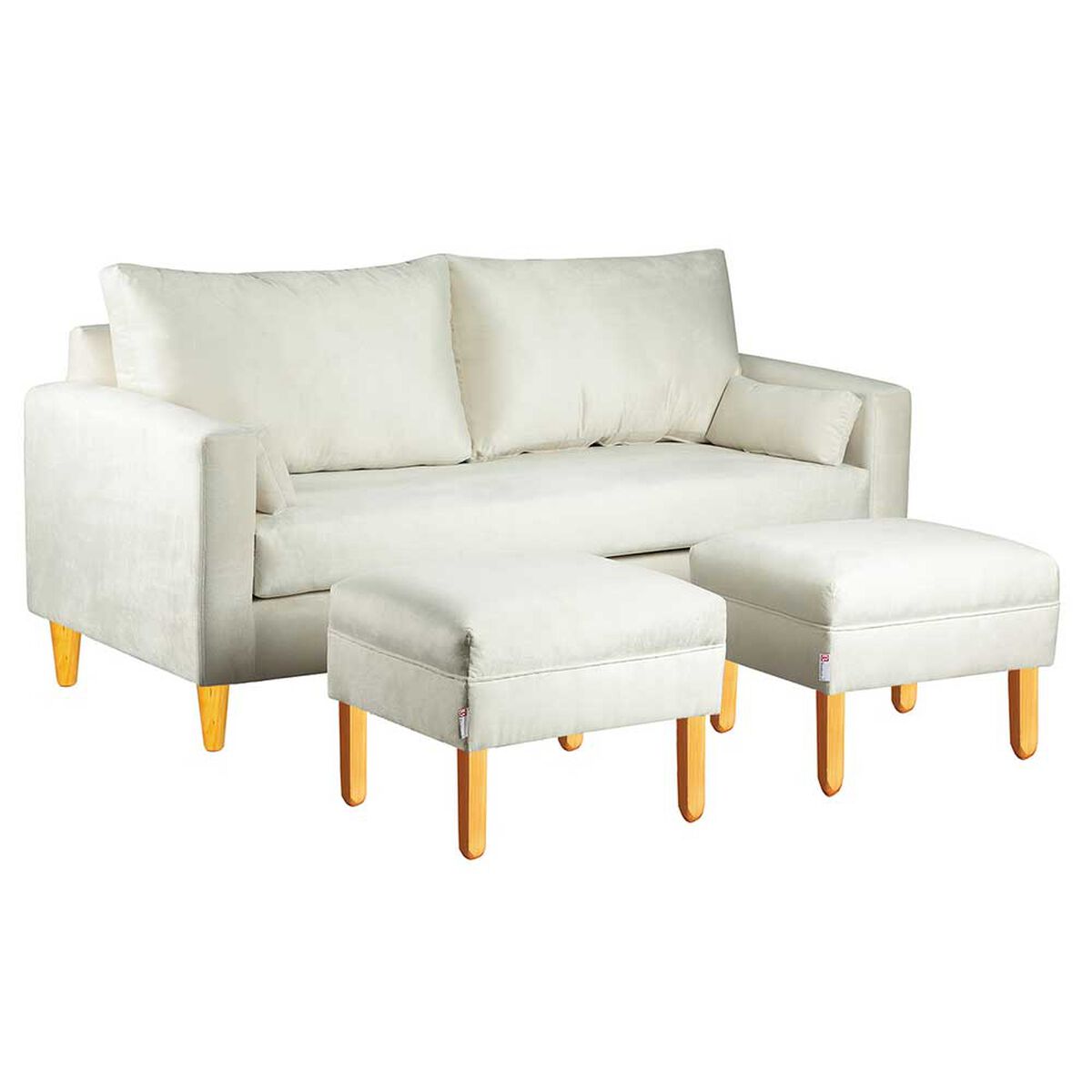 Juego de Living Bodevir Sky Felpa 04 3 Cuerpos + Dos Pouf 1 Cuerpo Crudo