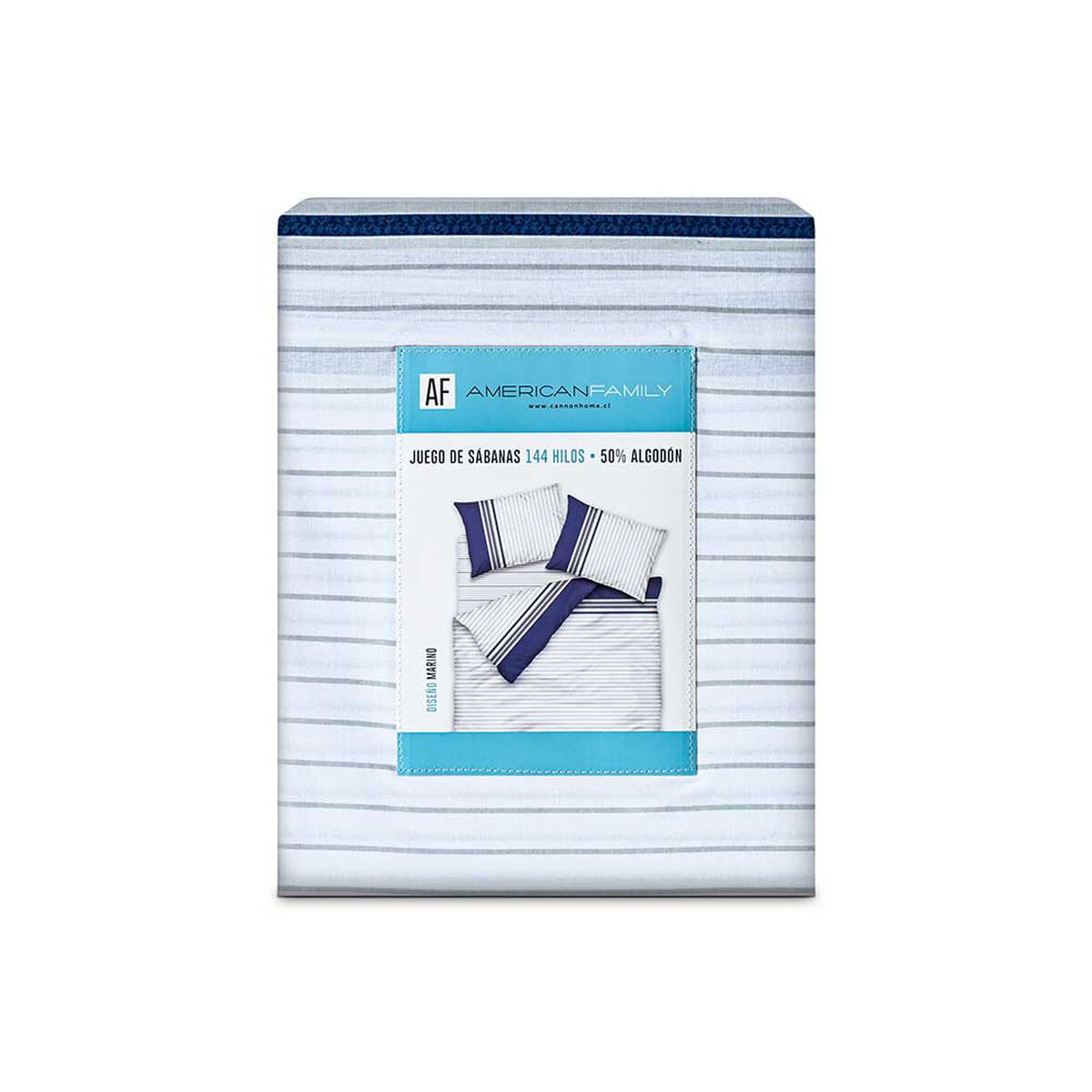 Juego de S&aacute;banas American Family 2 Plazas 144 Hilos Marino Piedra