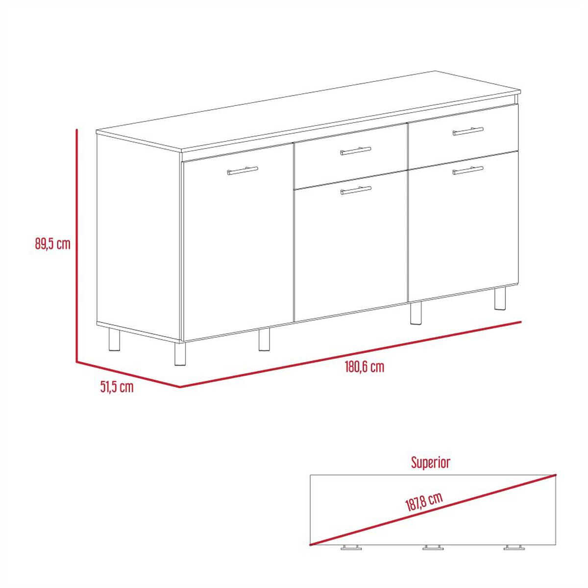 Mueble de Cocina Inferior TuHome Gante 2 Puertas 2 Cajones Rovere Niebla