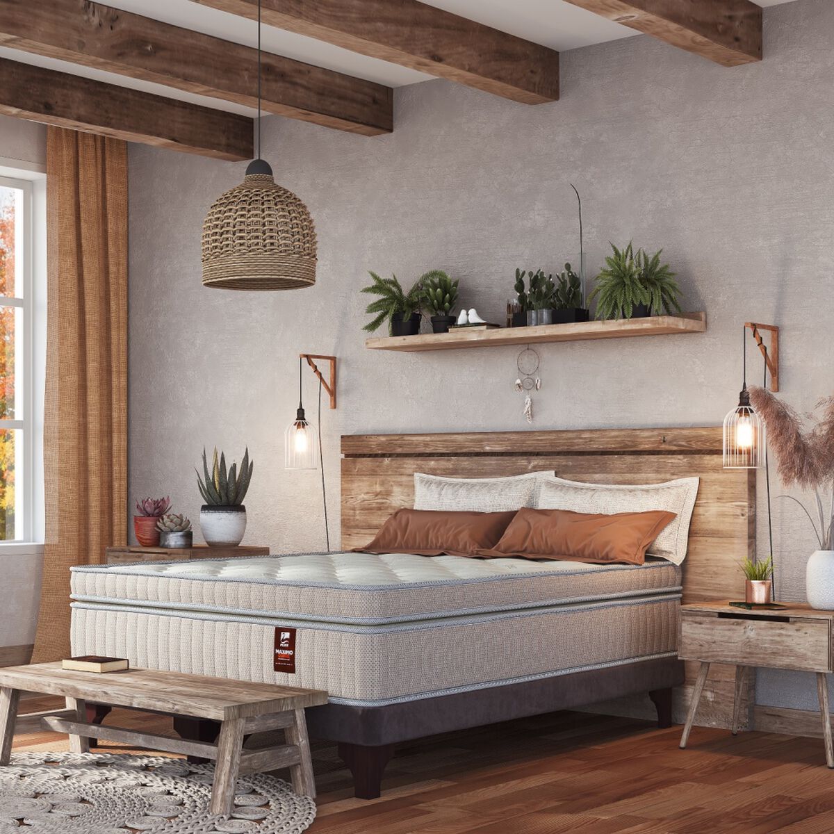 Cama Europea Flex 2 Plazas Maximo Cobre + 2 almohadas