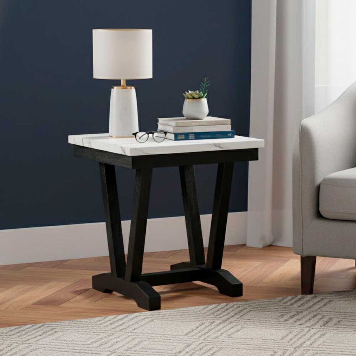 Mesa Lateral Daniels Moderna M&aacute;rmol Rodeus Blanca