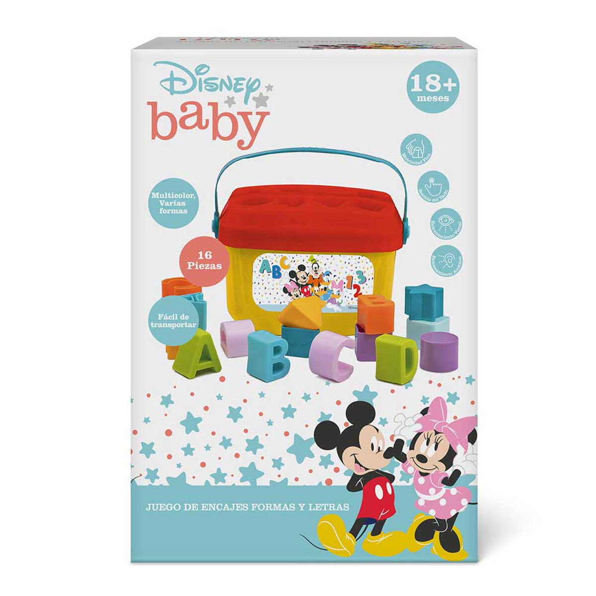 Juego De Encajes Formas y Letras 16 Bloques Disney Baby