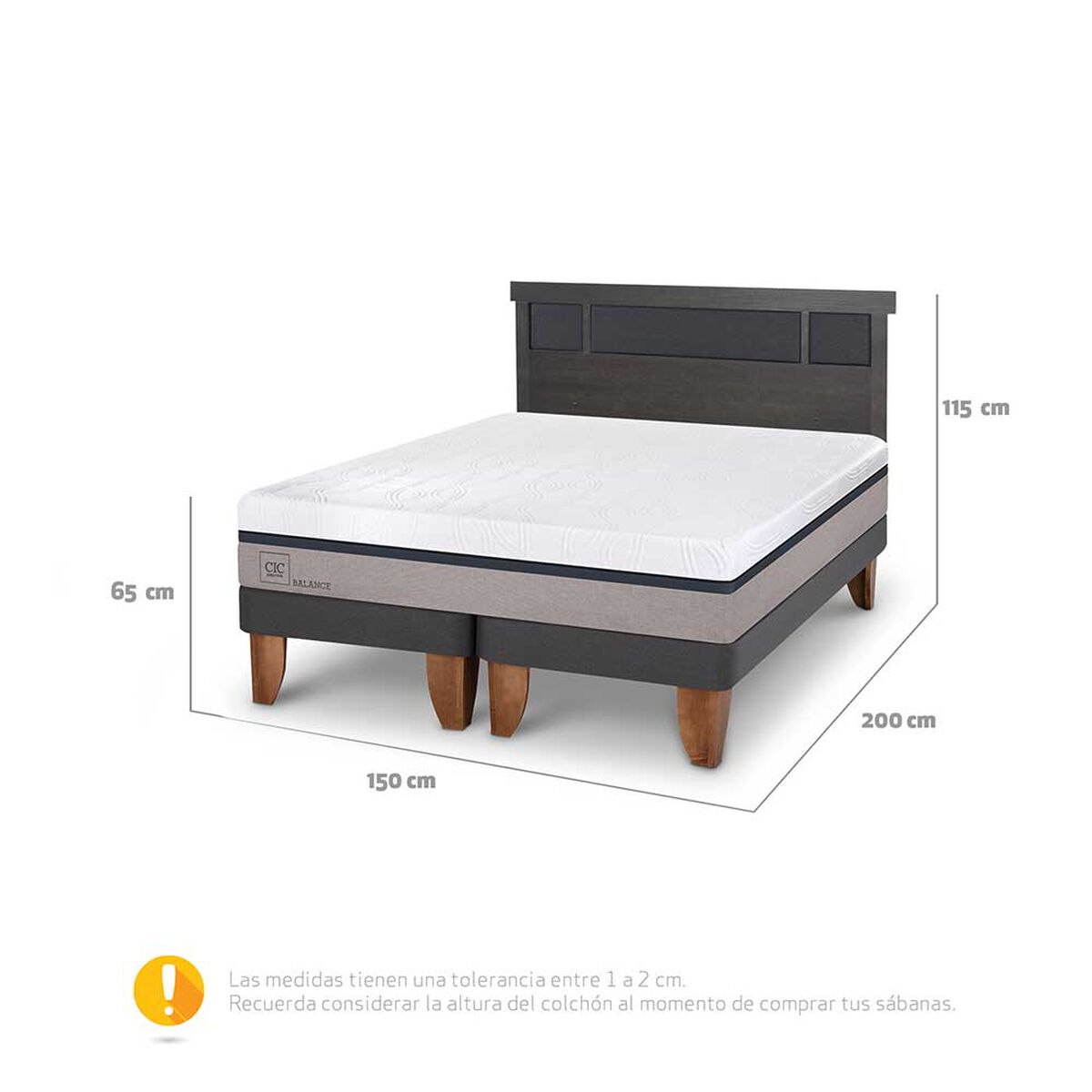 Cama Europea CIC Base Dividida 2 Plazas Balance + Respaldo Dublin
