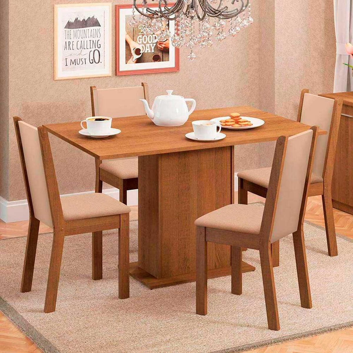 Juego de Comedor Vekkahome Celine 4 Sillas Caf&eacute;