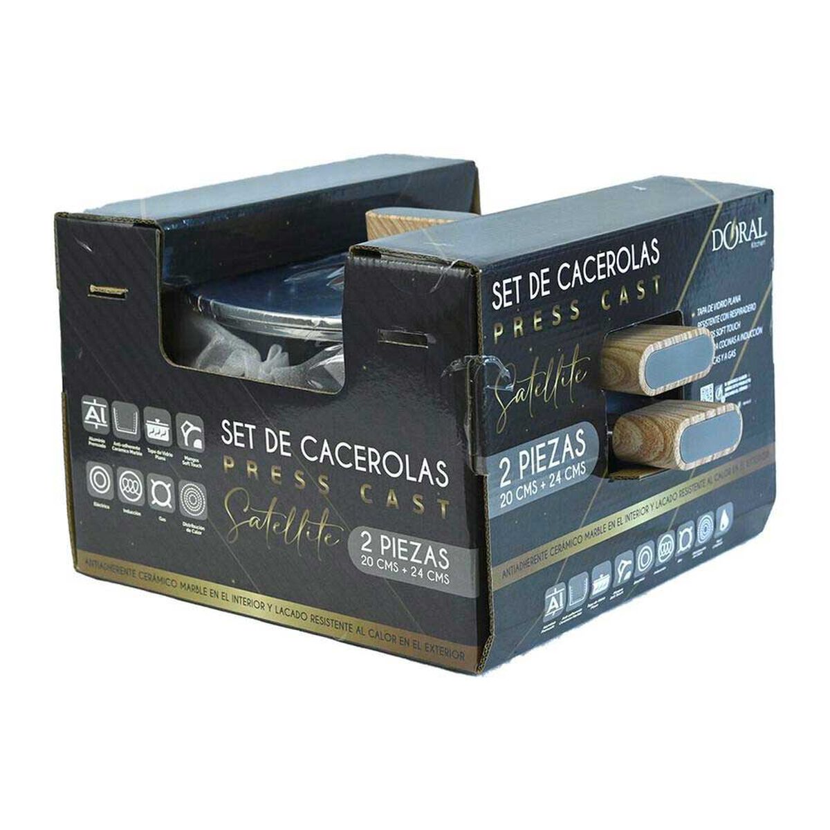 Set Cacerolas Aluminio Prensado Doral Satellite 20 y 24 Litros Negro