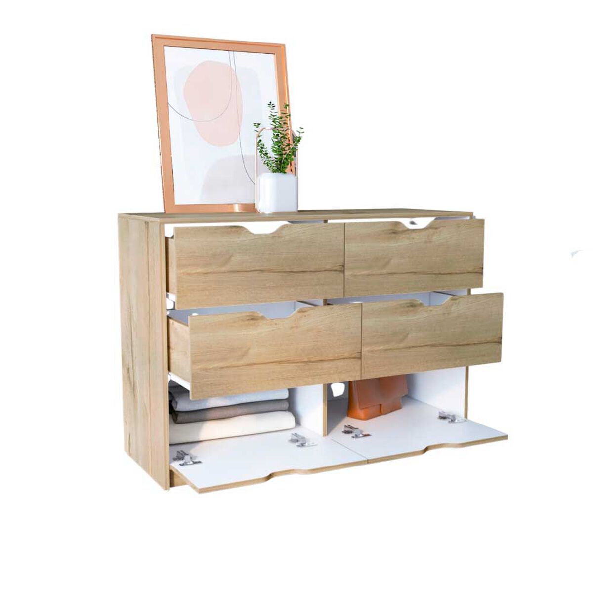 C&oacute;moda Tuhome Basilea 4 Cajones Duna y Blanco