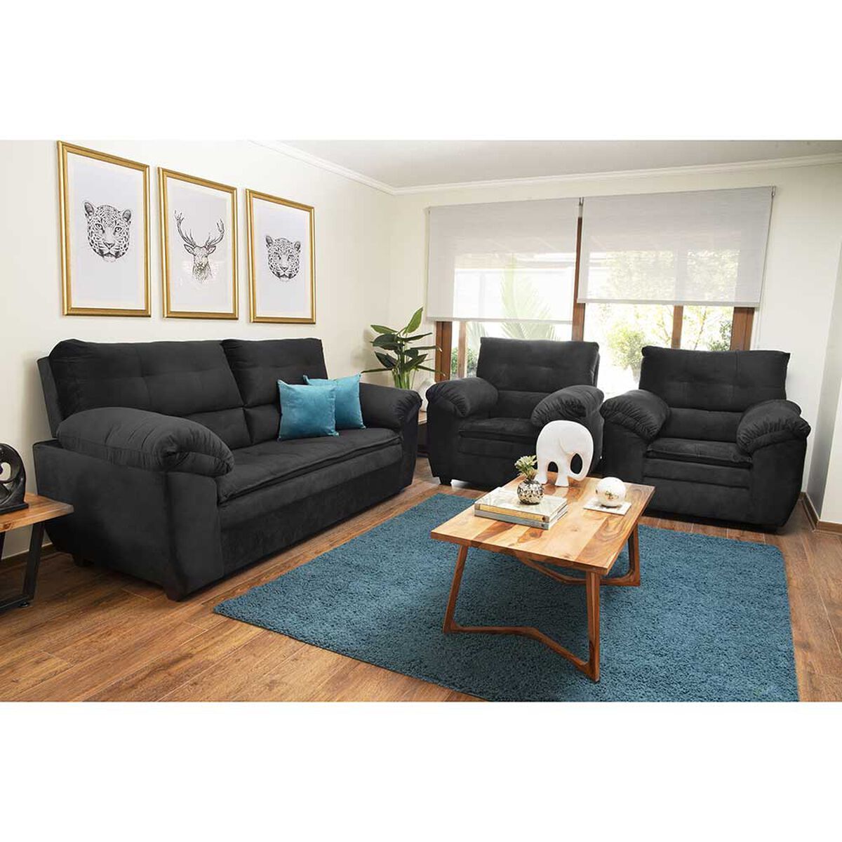 Juego de Living Innovamuebles Liverpool Sofá 2 Cuerpos + Dos Butaca 1 Cuerpo Negro