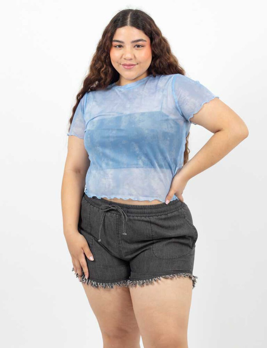 Polera Estampada Transparente Manga Corta Mujer Icono