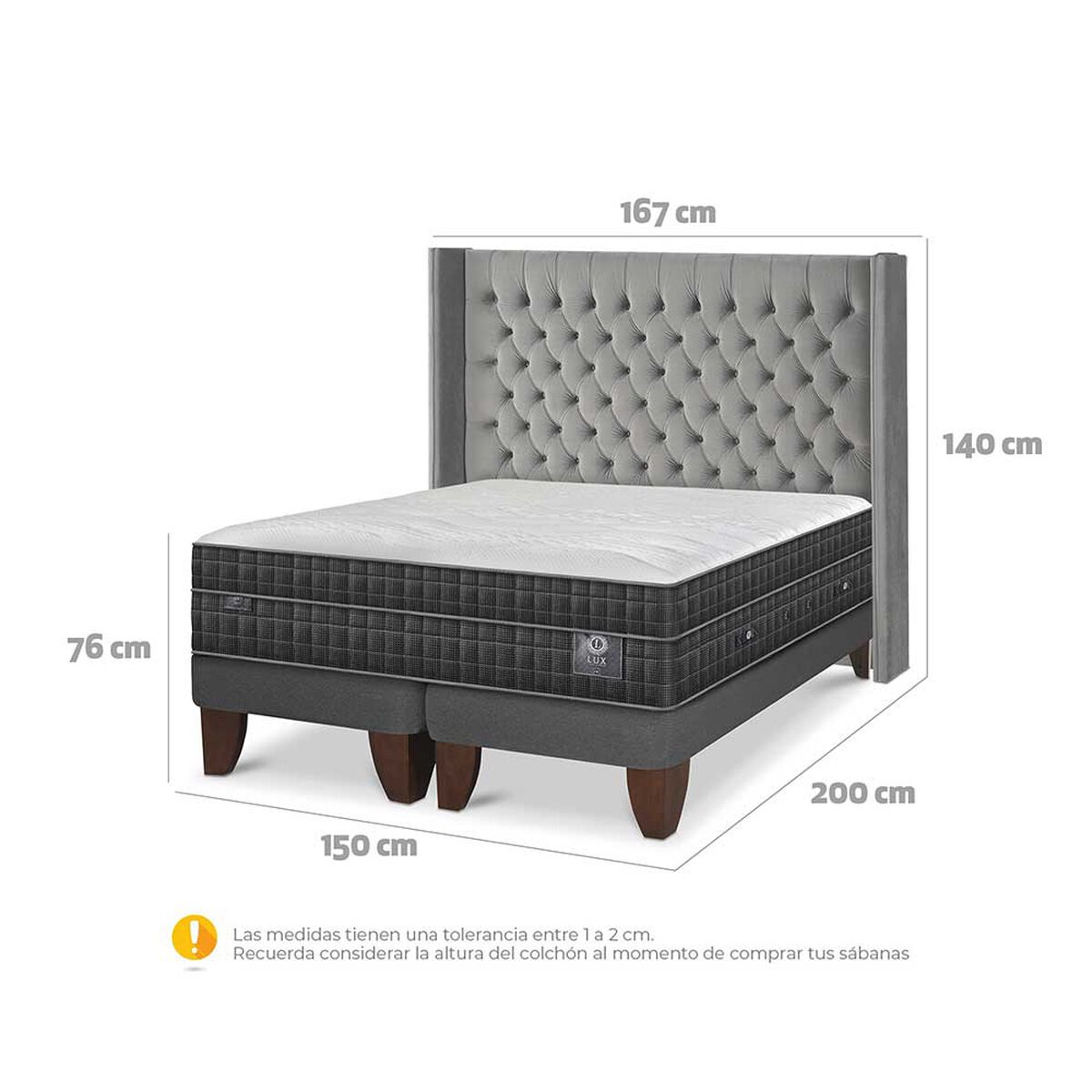 Cama Europea CIC Base Dividida 2 Plazas Lux + Respaldo Sesia