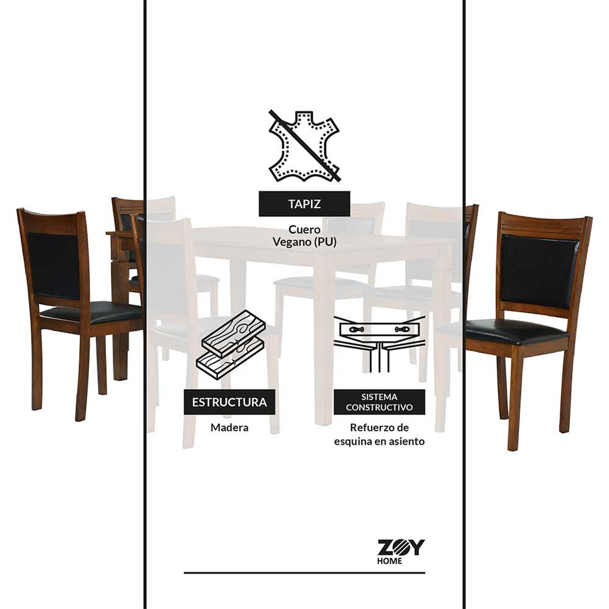 Juego de Comedor Zoy Home Borneo 6 Sillas Café