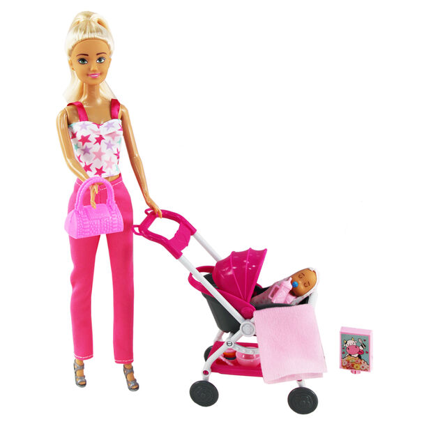 Muñeca de Moda con Cochecito de Bebé Boonie Pink