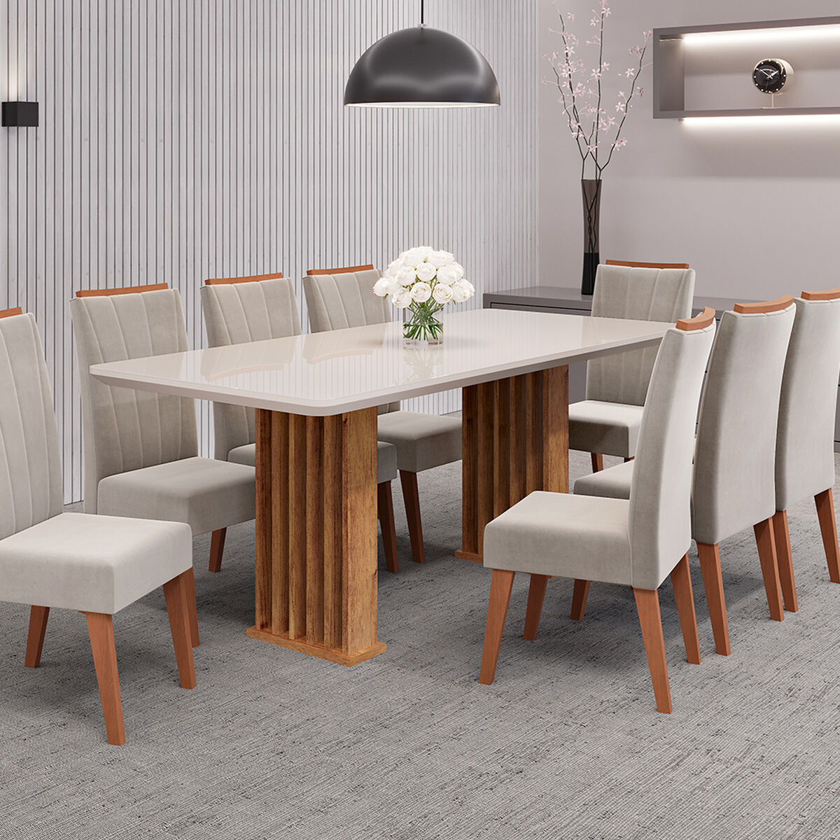Juego de Comedor Di Poretti Munique 8 Sillas Beige