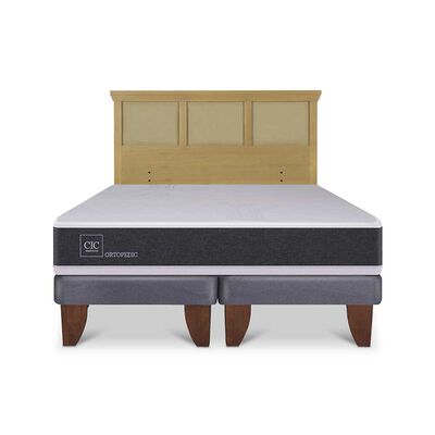 Cama Europea CIC Base Dividida King Ortopedic + Respaldo Torino Mostaza