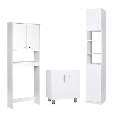 Combo Estante 2 Puertas +  Vanitorio 2 Puertas + Estante Organizador de Baño 2 Puertas CIC Blanco