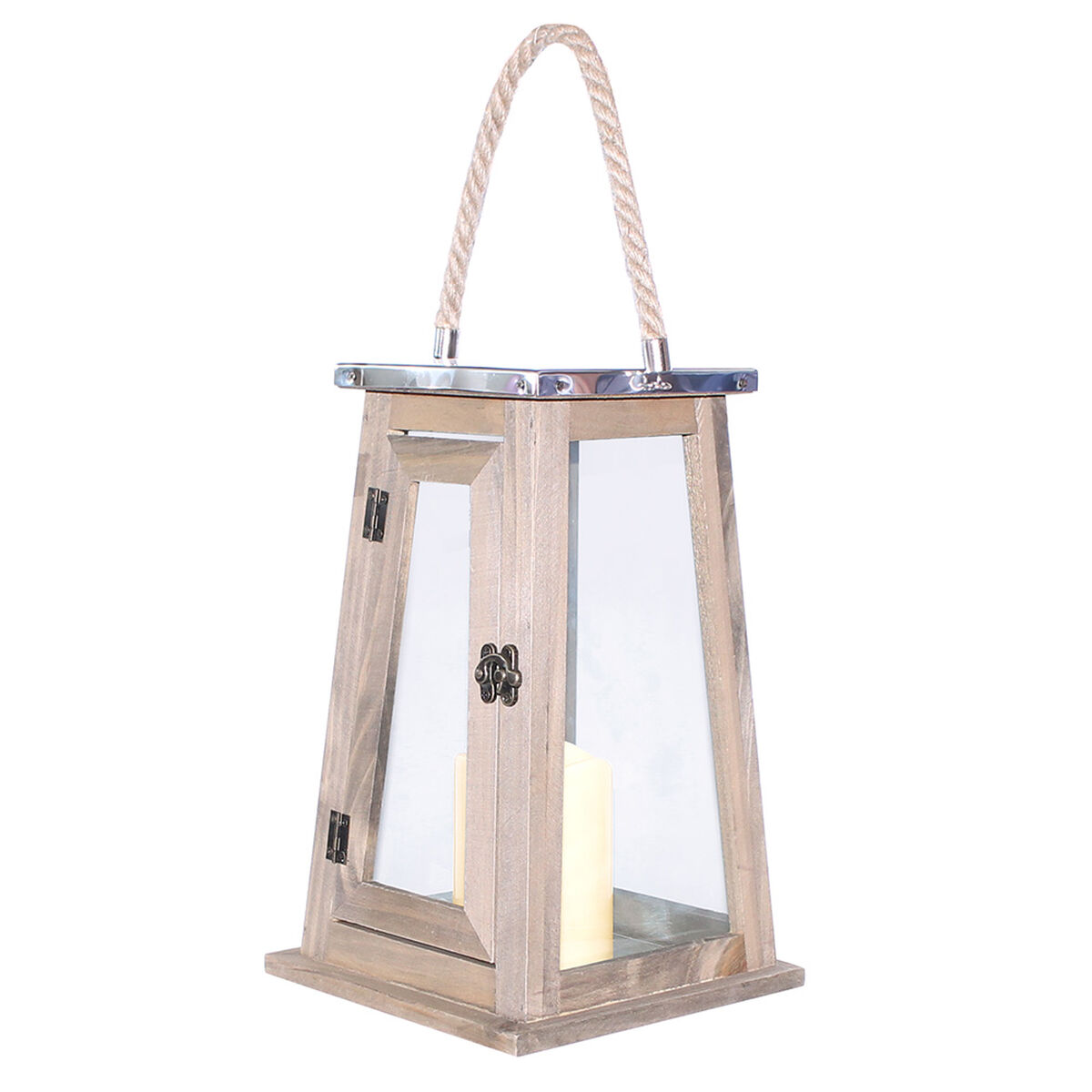 Fanal Madera Con Vela Led