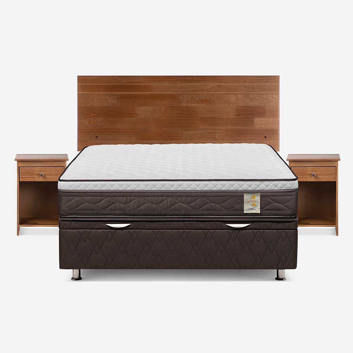 Boxet Rosen 2 Plazas New Style 4 Plus + Respaldo + 2 Veladores Tabor Caramelo