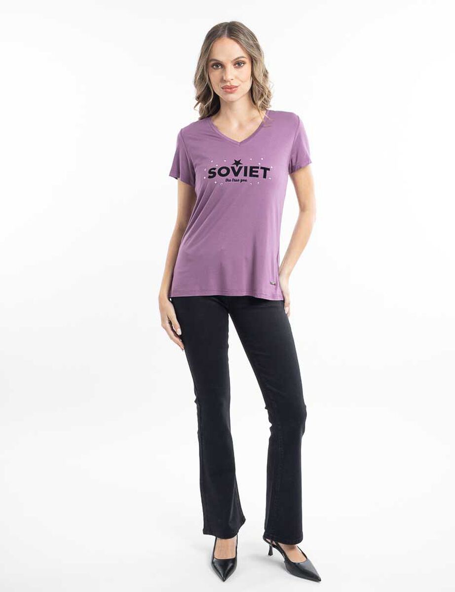 Polera Con Estampado Manga Corta Mujer Soviet
