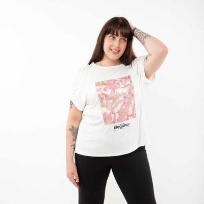Polera Con Estampado Manga Corta Mujer Extralindas