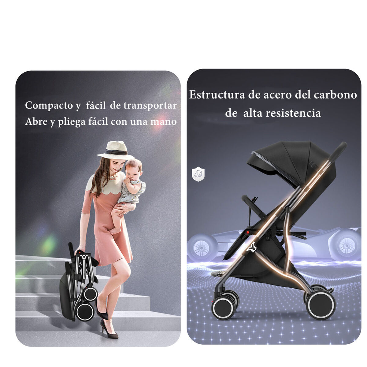 Coche de Paseo V6 Compacto con Accesorios Lubabycas Rojo