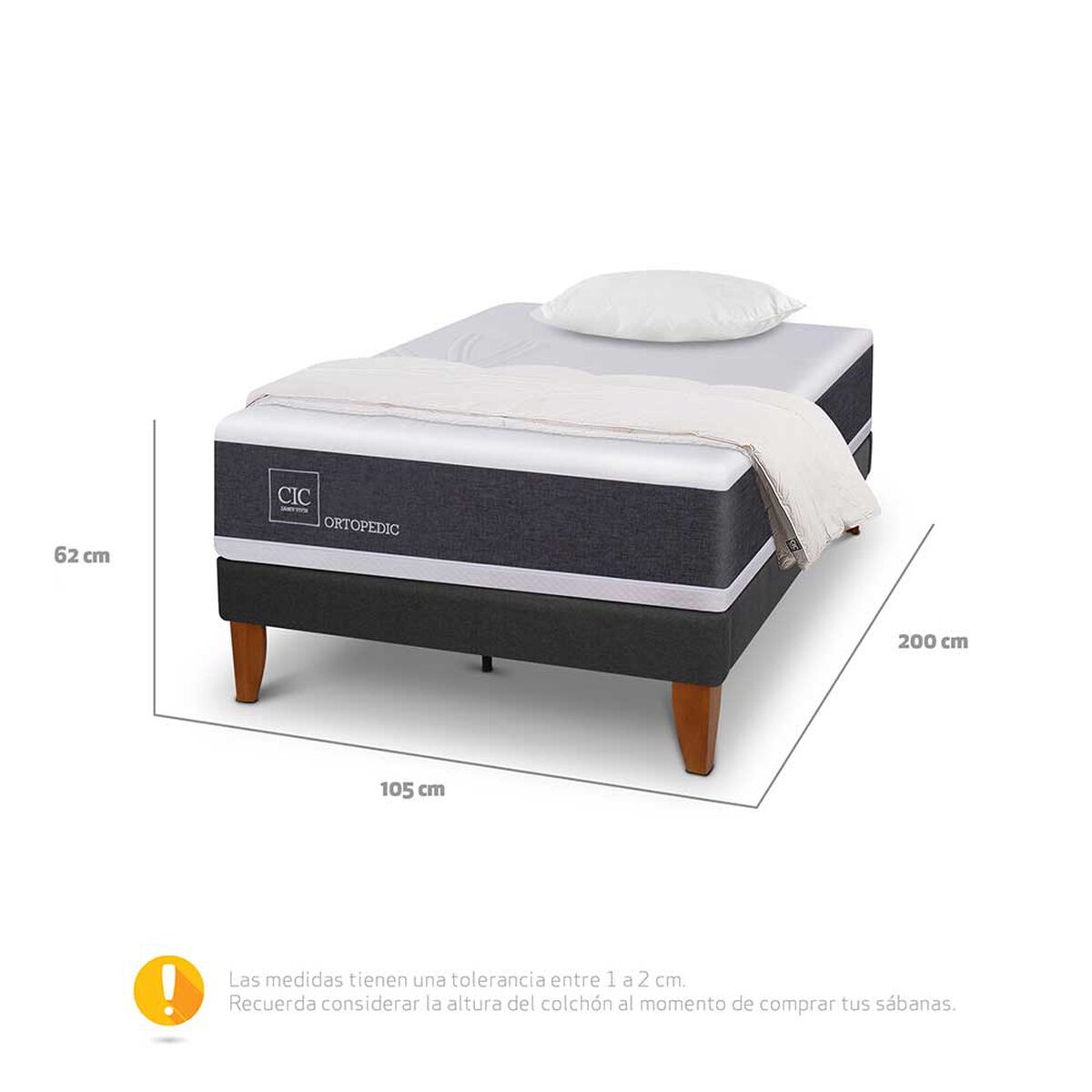 Cama Europea CIC 1,5 Plazas New Ortopedic + Plum&oacute;n + Almohada