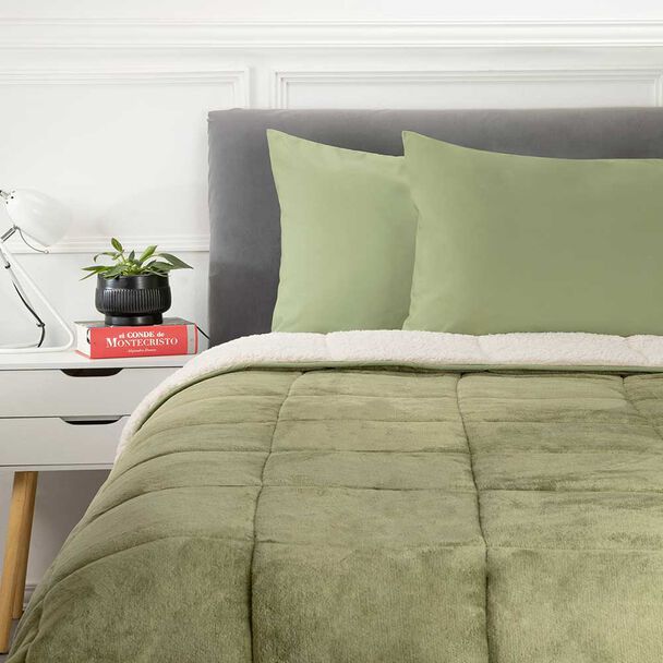 Plumón Flannel Sherpa Casanova 1,5 Plazas Verde