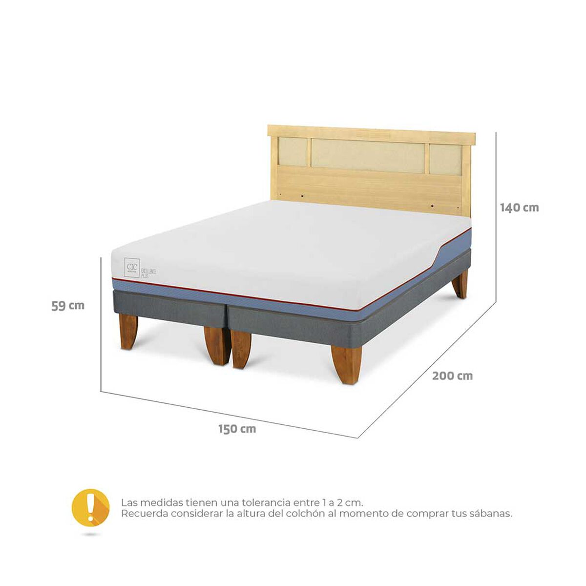 Cama Europea CIC Base Dividida 2 Plazas Excellence Plus + Respaldo Dublin Mostaza